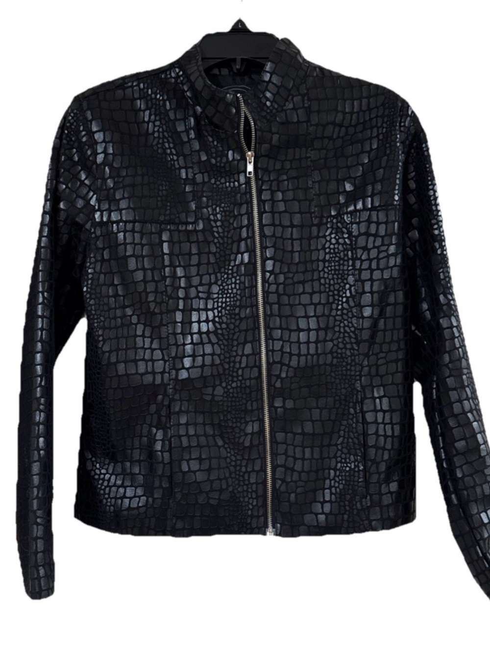 Selene Sport Women’s Black PVC Jacket Size 8 Textured Full Zip Lightweight